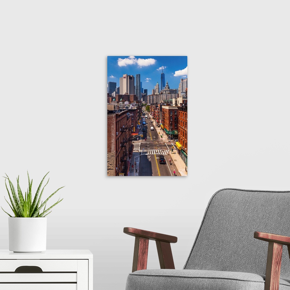A modern room featuring USA, New York City, Brooklyn, Dumbo, View from Manhattan bridge.