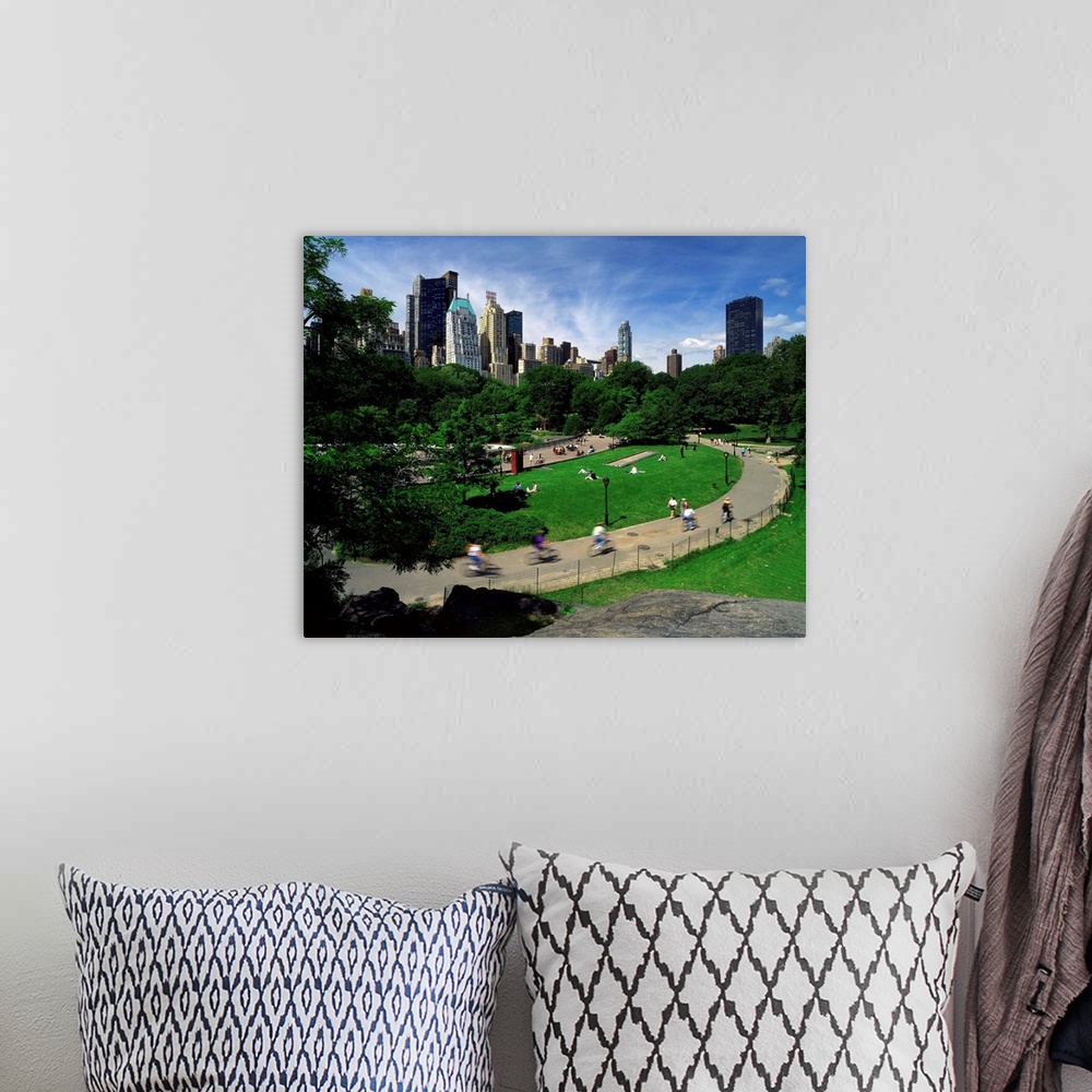 A bohemian room featuring New York City, Central Park, bicycle riders