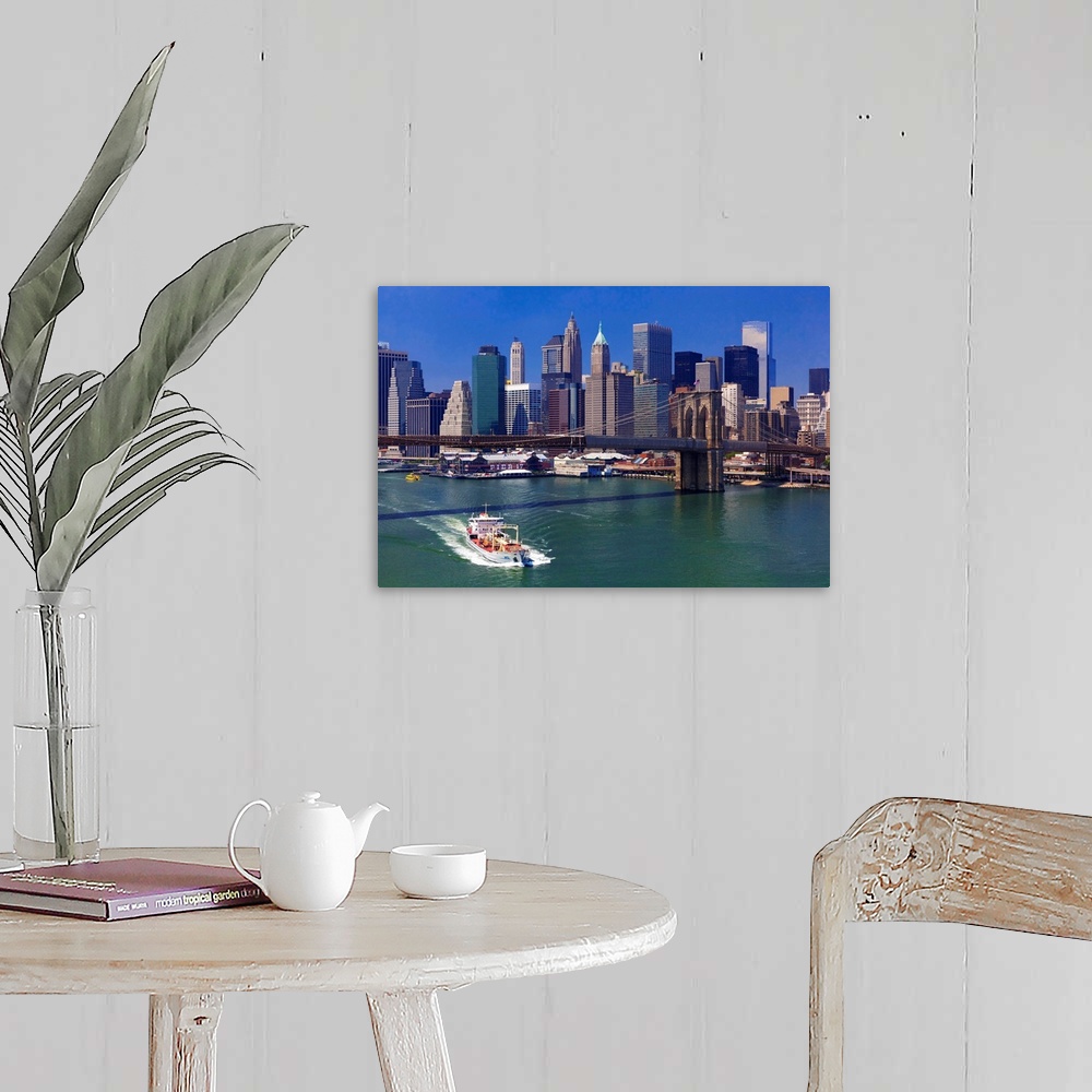 A farmhouse room featuring USA, New York City, East River, Manhattan, Brooklyn Bridge, View from Manhattan bridge.