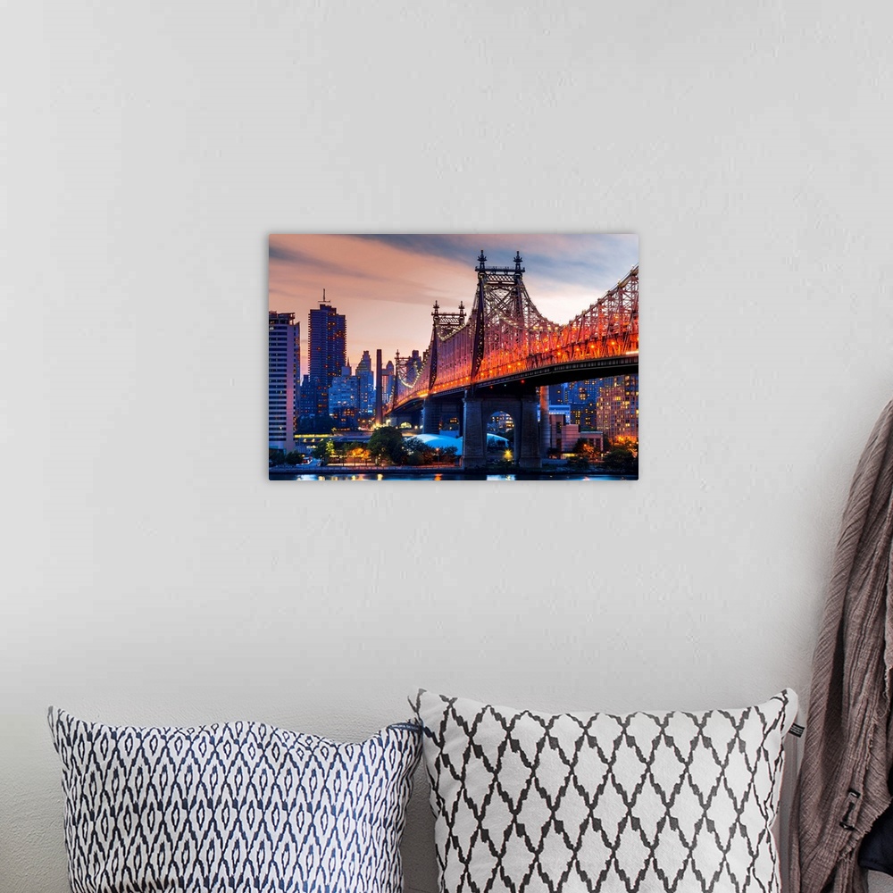 A bohemian room featuring New York City, Ed Koch Queensboro Bridge at sunset.