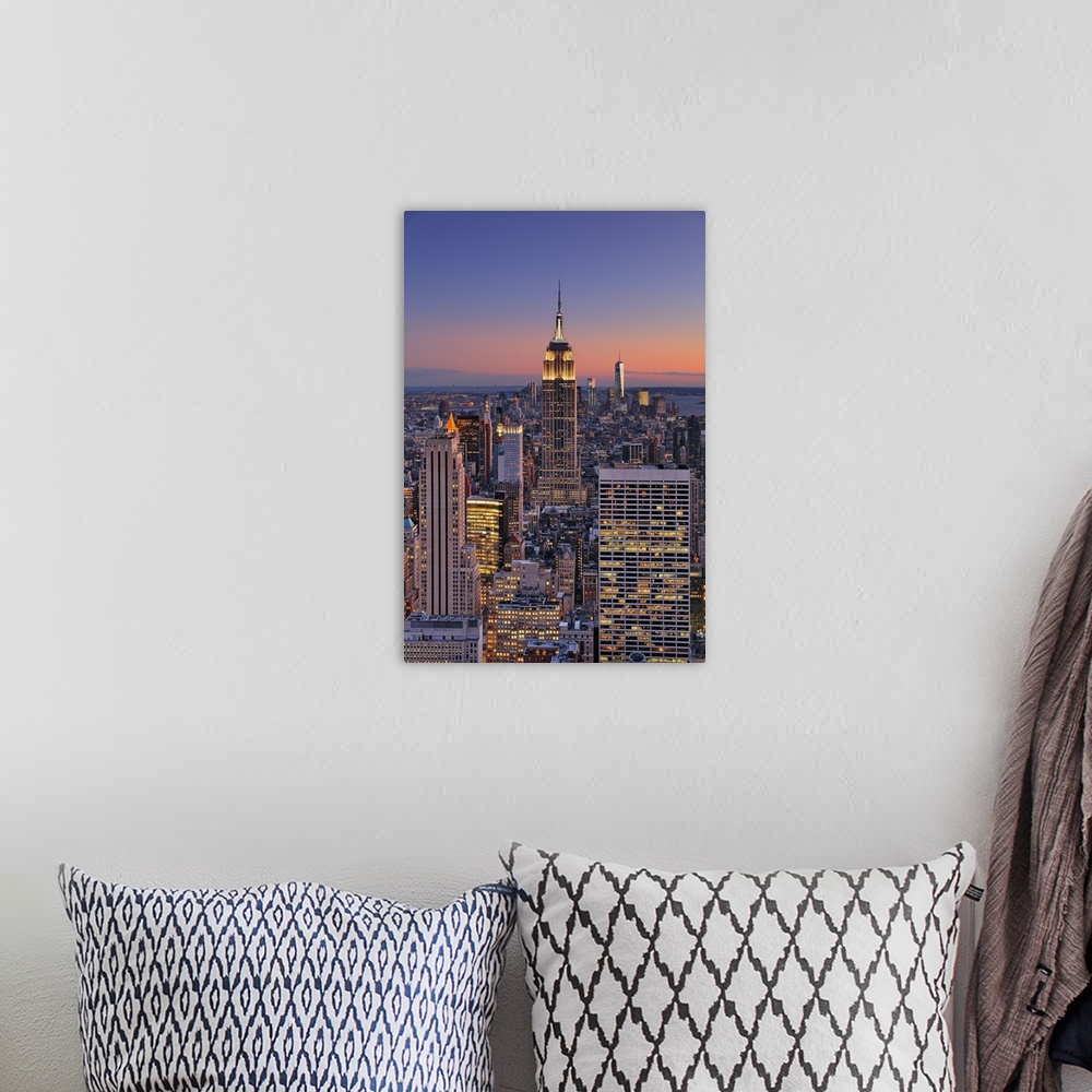 A bohemian room featuring USA, New York City, Manhattan, Midtown, Empire State Building, Midtown cityscape from Top of the ...