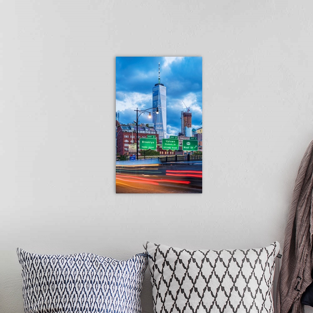 A bohemian room featuring New York City, Lower Manhattan, view of the Freedom Tower from Tribeca.