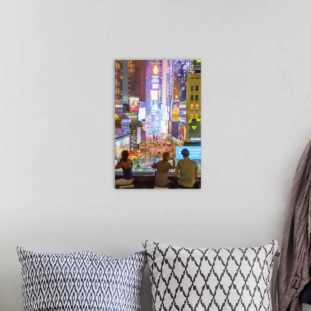 A bohemian room featuring USA, New York City, Manhattan, Broadway, Times Square, View from Supernova cafe terrace.