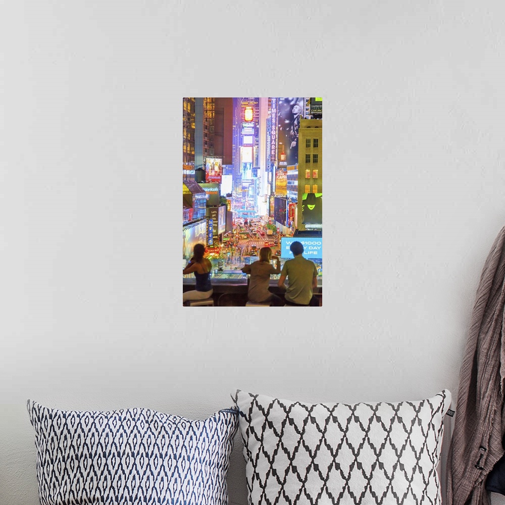A bohemian room featuring USA, New York City, Manhattan, Broadway, Times Square, View from Supernova cafe terrace.
