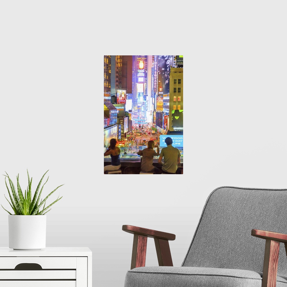 A modern room featuring USA, New York City, Manhattan, Broadway, Times Square, View from Supernova cafe terrace.