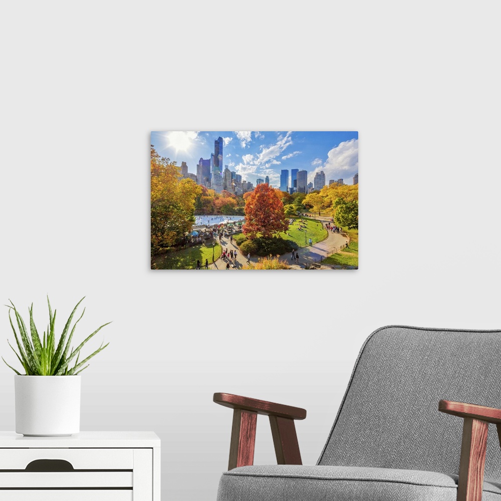 A modern room featuring USA, New York City, Manhattan, Central Park, Central Park South, Columbus Circle and Time Warner ...