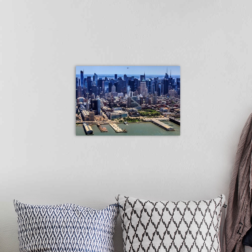 A bohemian room featuring New York, New York City, Manhattan, Chelsea, Chelsea area from the helicopter.