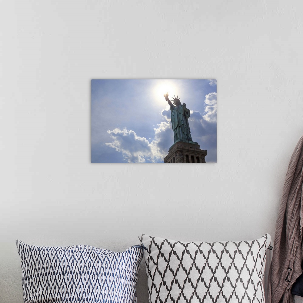 A bohemian room featuring USA, New York City, Manhattan, Lower Manhattan, Liberty Island, Statue of Liberty.