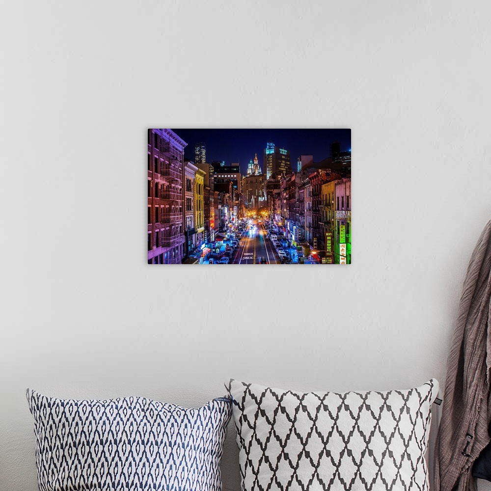A bohemian room featuring USA, New York City, Manhattan, Lower East Side, Chinatown, Chinatown at night.