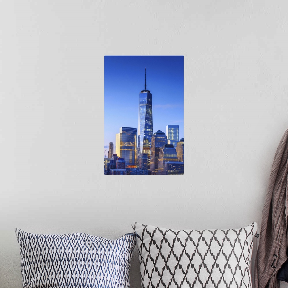 A bohemian room featuring USA, New York City, Manhattan, Lower Manhattan, One World Trade Center, Freedom Tower, Lower Manh...