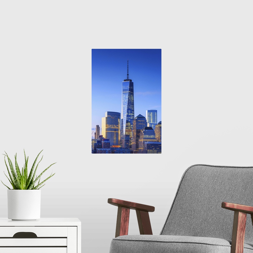A modern room featuring USA, New York City, Manhattan, Lower Manhattan, One World Trade Center, Freedom Tower, Lower Manh...