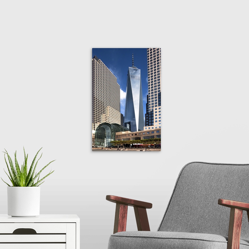 A modern room featuring USA, New York City, Manhattan, Lower Manhattan, One World Trade Center, Freedom Tower.