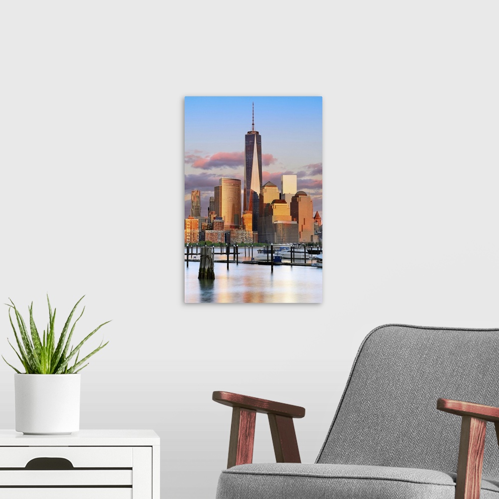 A modern room featuring USA, New York City, Manhattan, Lower Manhattan, One World Trade Center, Freedom Tower, City skyli...