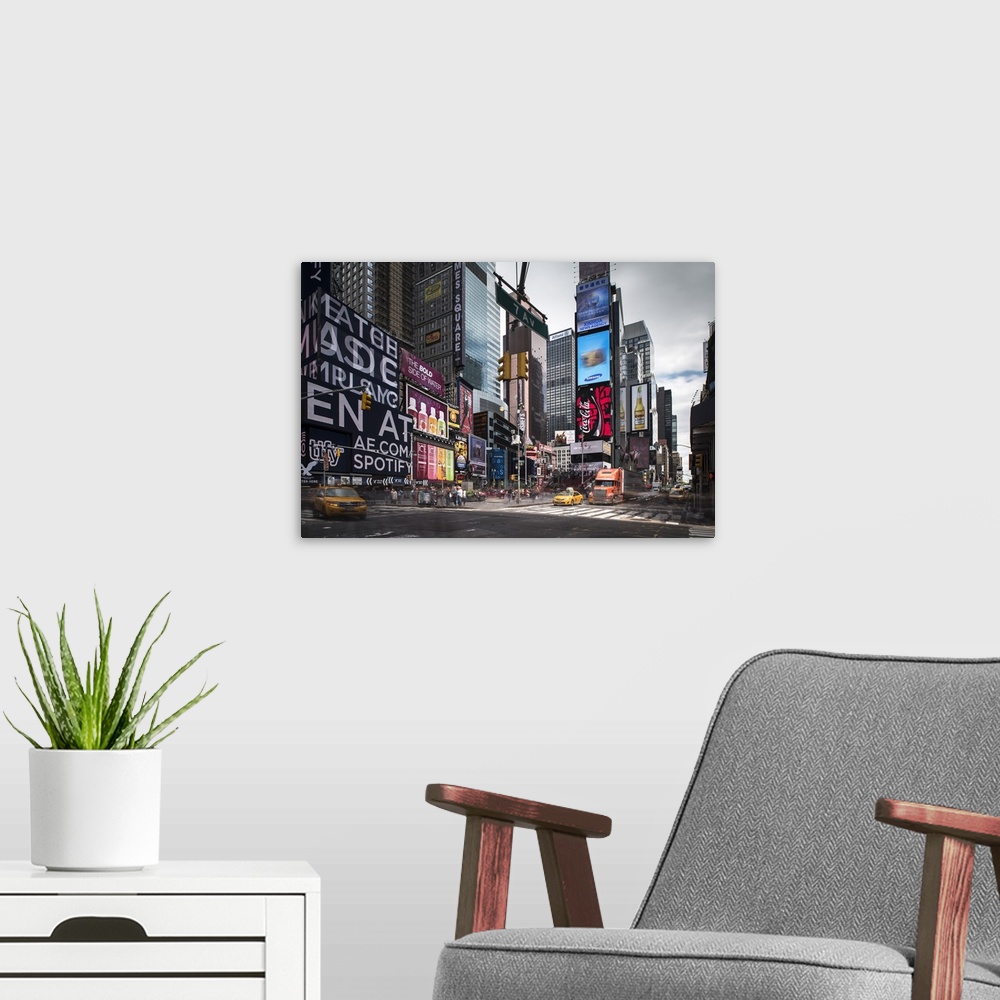 A modern room featuring New York, New York City, Manhattan, Times Square.