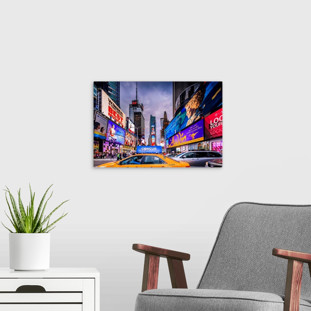 A modern room featuring USA, New York City, Manhattan, Midtown, Times Square, Visitors at Times Square Pedestrian Mall an...