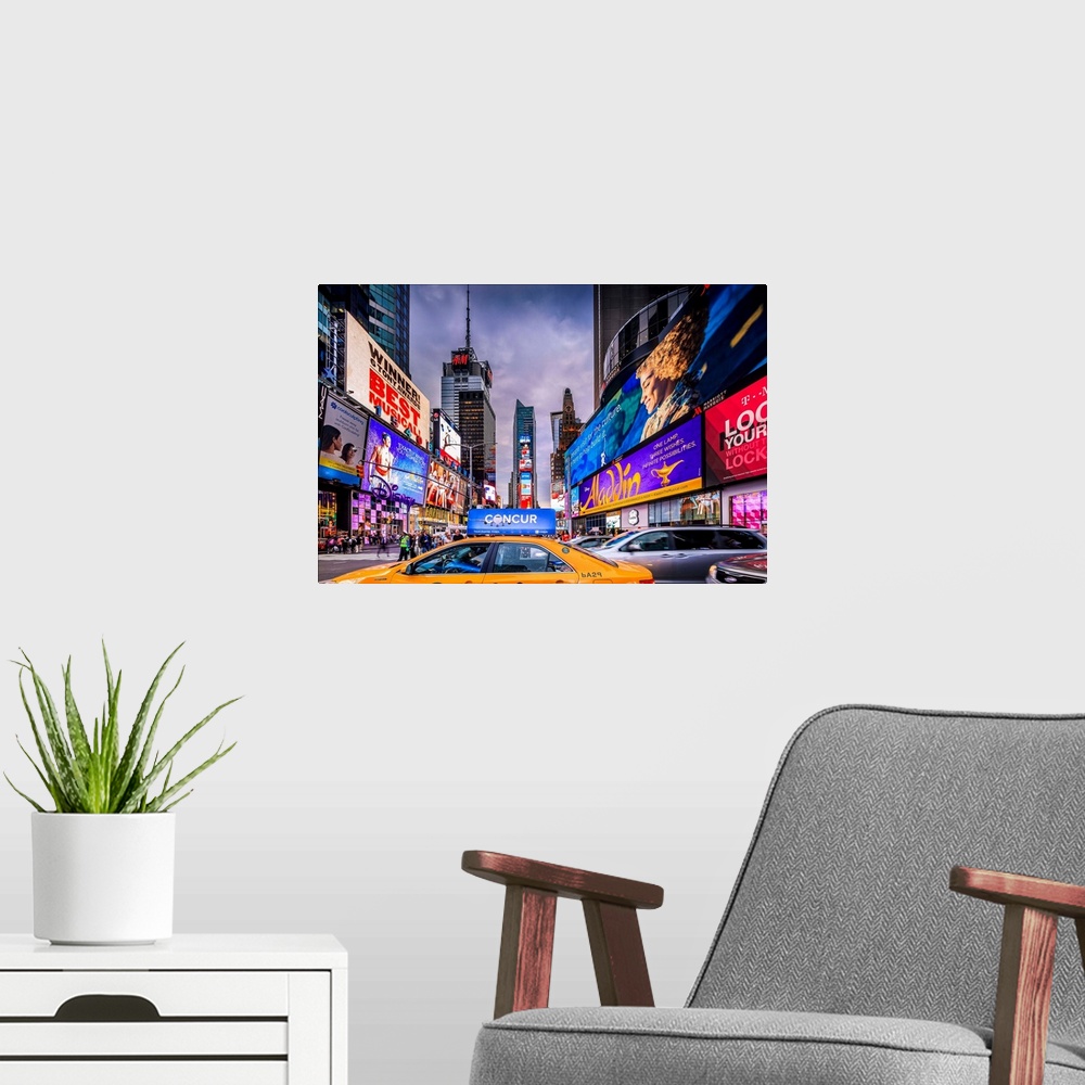 A modern room featuring USA, New York City, Manhattan, Midtown, Times Square, Visitors at Times Square Pedestrian Mall an...