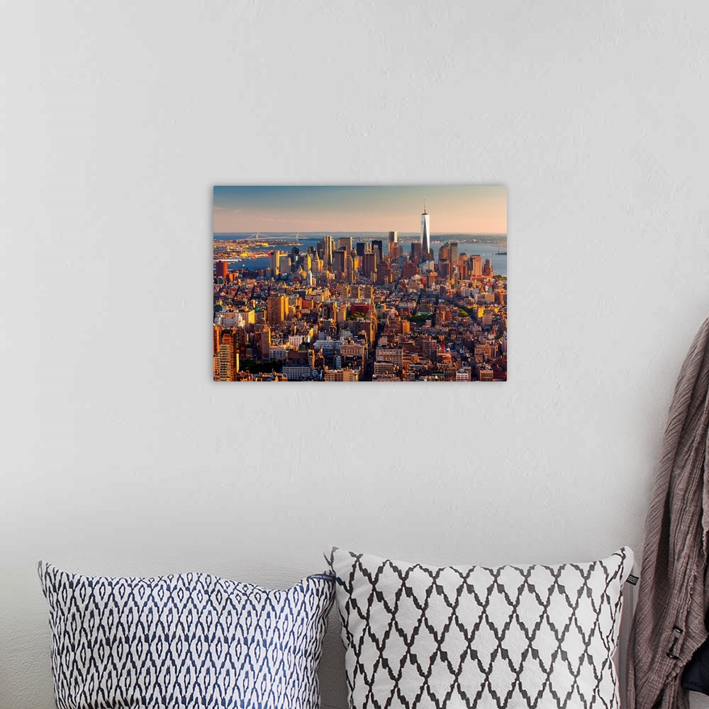 A bohemian room featuring USA, New York City, Manhattan, Midtown, View from the Empire State Building.