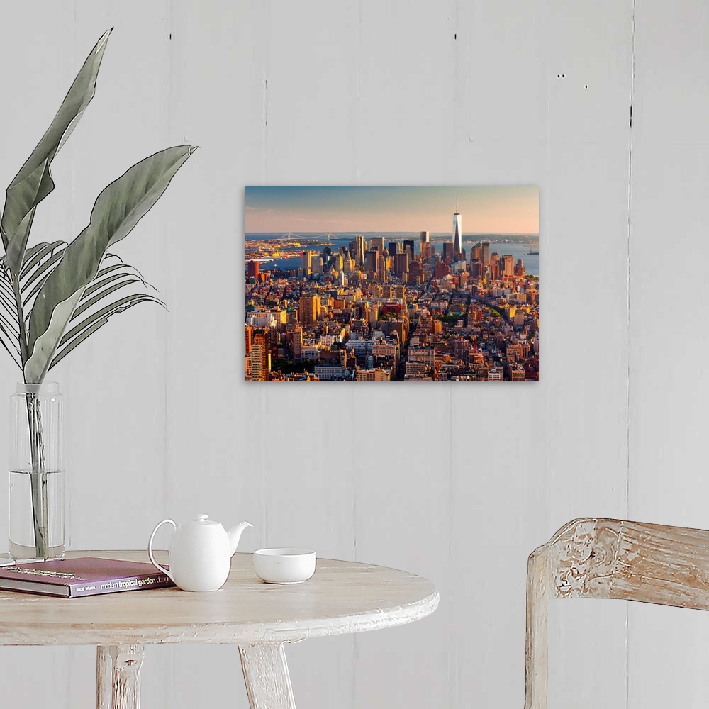 A farmhouse room featuring USA, New York City, Manhattan, Midtown, View from the Empire State Building.