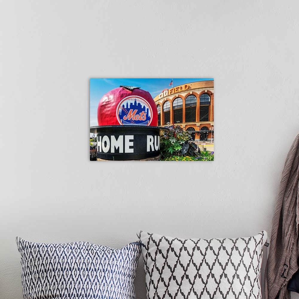 A bohemian room featuring New York City, Queens, Citi Field baseball stadium, home of the New York Mets.