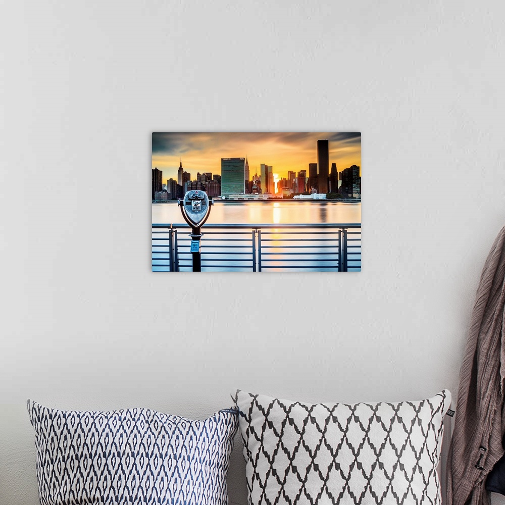 A bohemian room featuring USA, New York City, Queens, City skyline from Gantry Plaza.