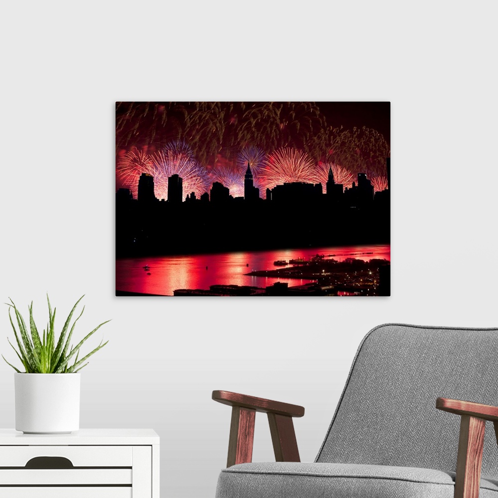 A modern room featuring New York, New York City, July 4th, Fireworks