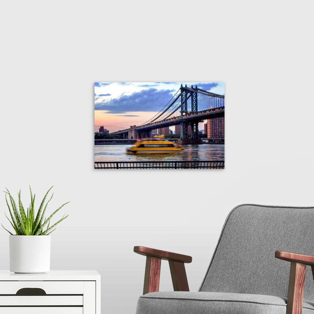 A modern room featuring New York, New York City, Manhattan Bridge viewed from Brooklyn