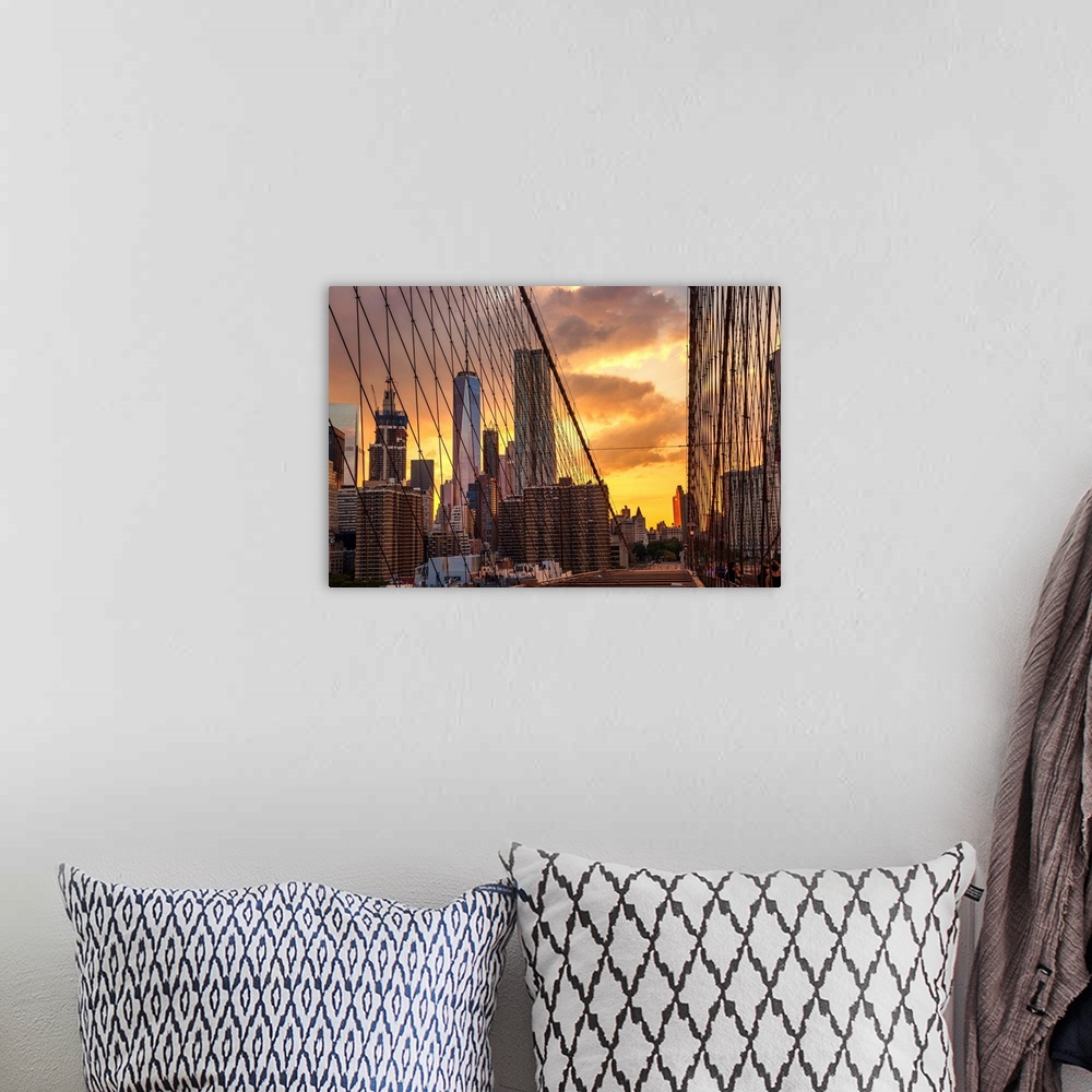 A bohemian room featuring New York, New York City, Manhattan, Brooklyn Bridge and Downtown Manhattan.