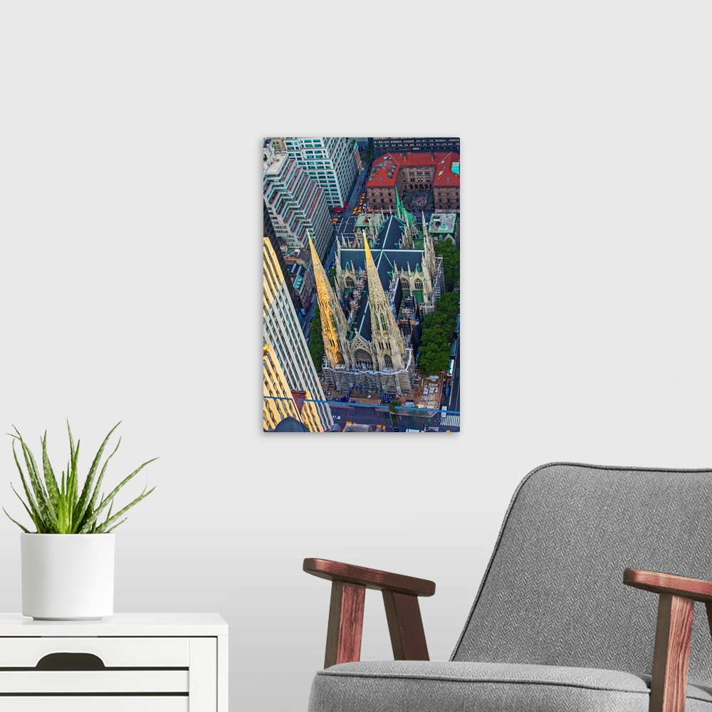A modern room featuring New York, New York City, St. Patricks Cathedral viewed from Top of the Rock