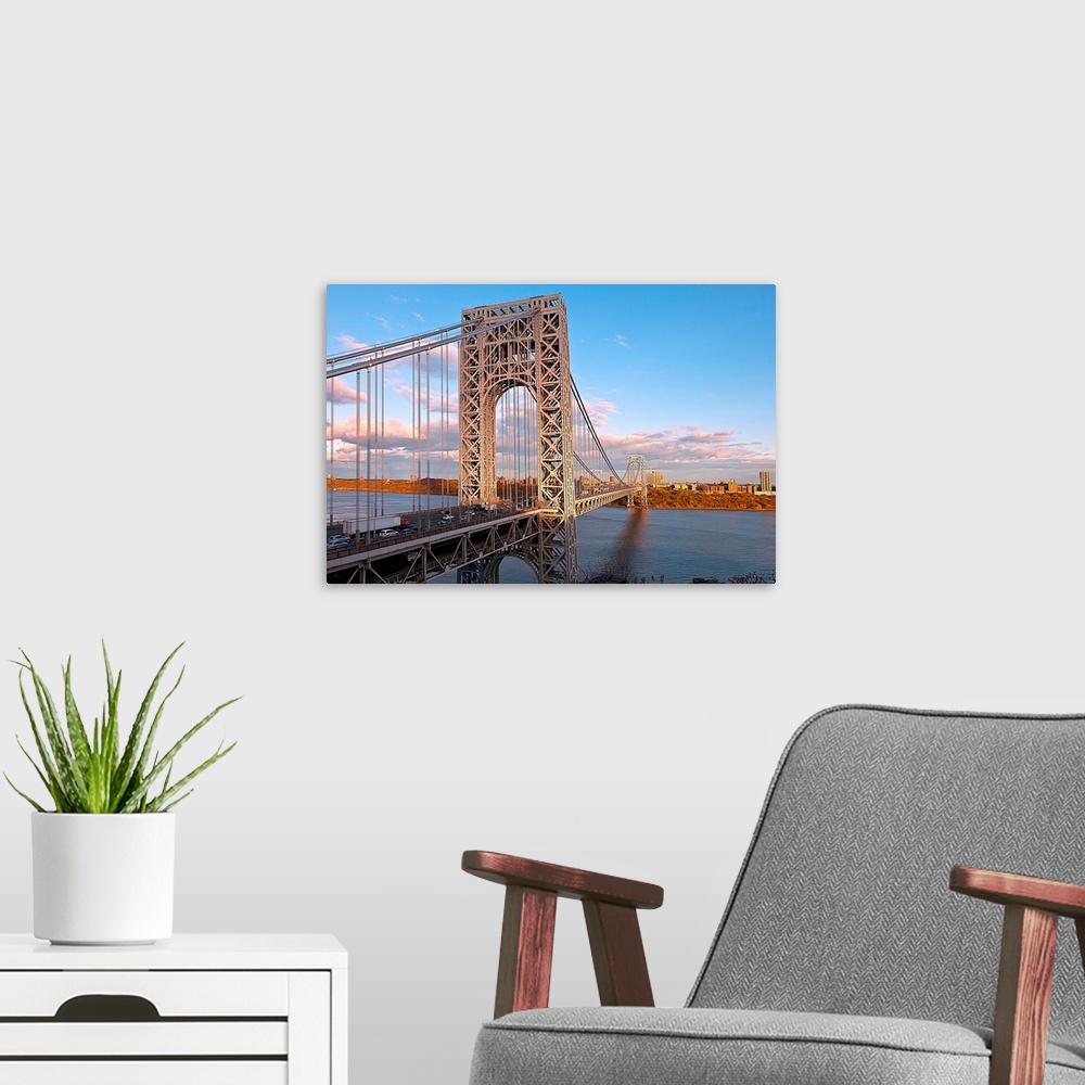 A modern room featuring New York, NYC, George Washington Bridge, view from New Jersey