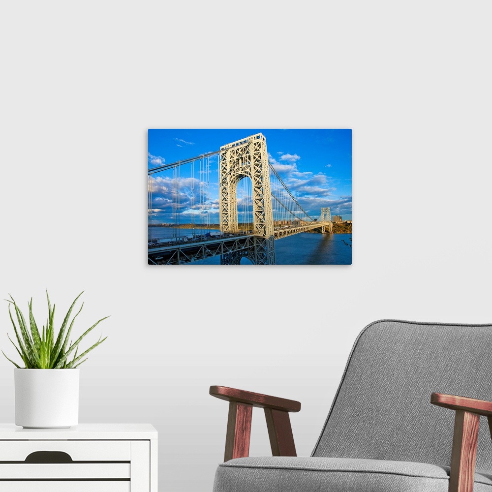 A modern room featuring New York, NYC, George Washington Bridge, view from New Jersey