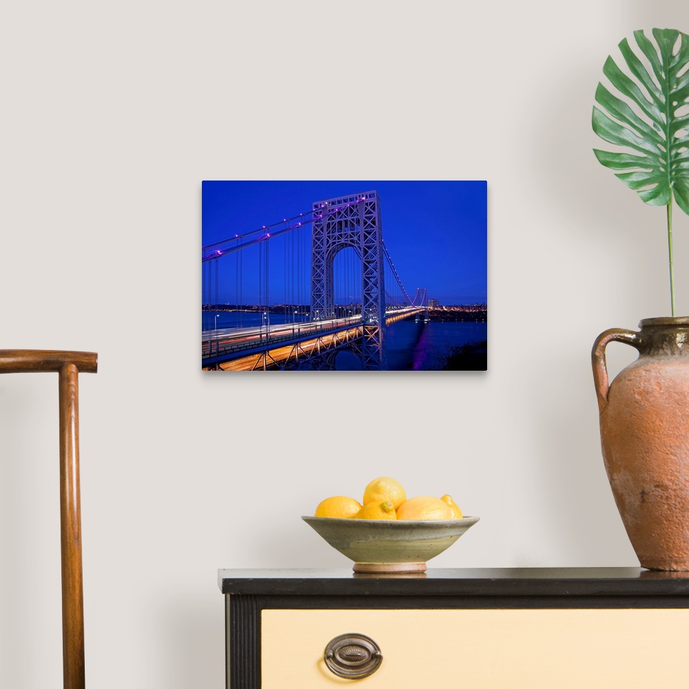 A traditional room featuring New York, NYC, George Washington Bridge, view from New Jersey at night