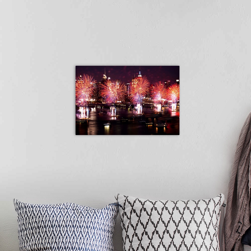 A bohemian room featuring New York, NYC, July 4th, Fireworks. View from Weehawken, New Jersey