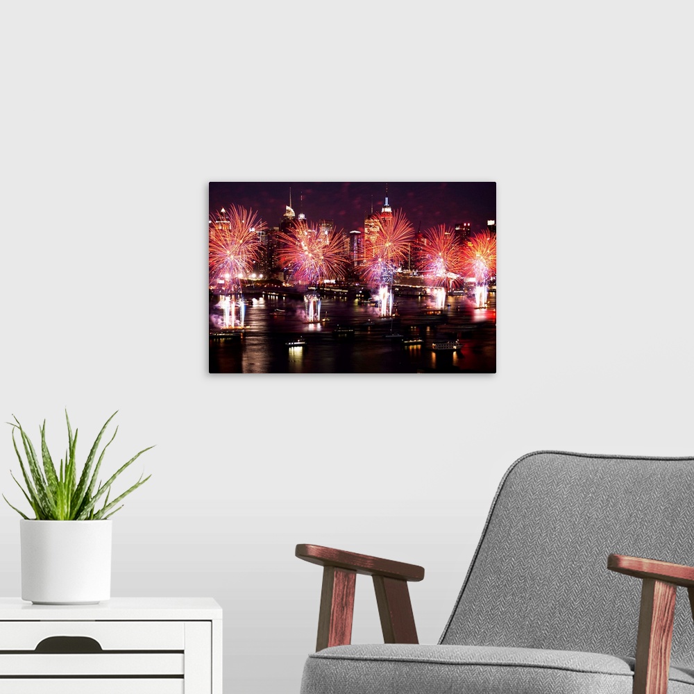 A modern room featuring New York, NYC, July 4th, Fireworks. View from Weehawken, New Jersey