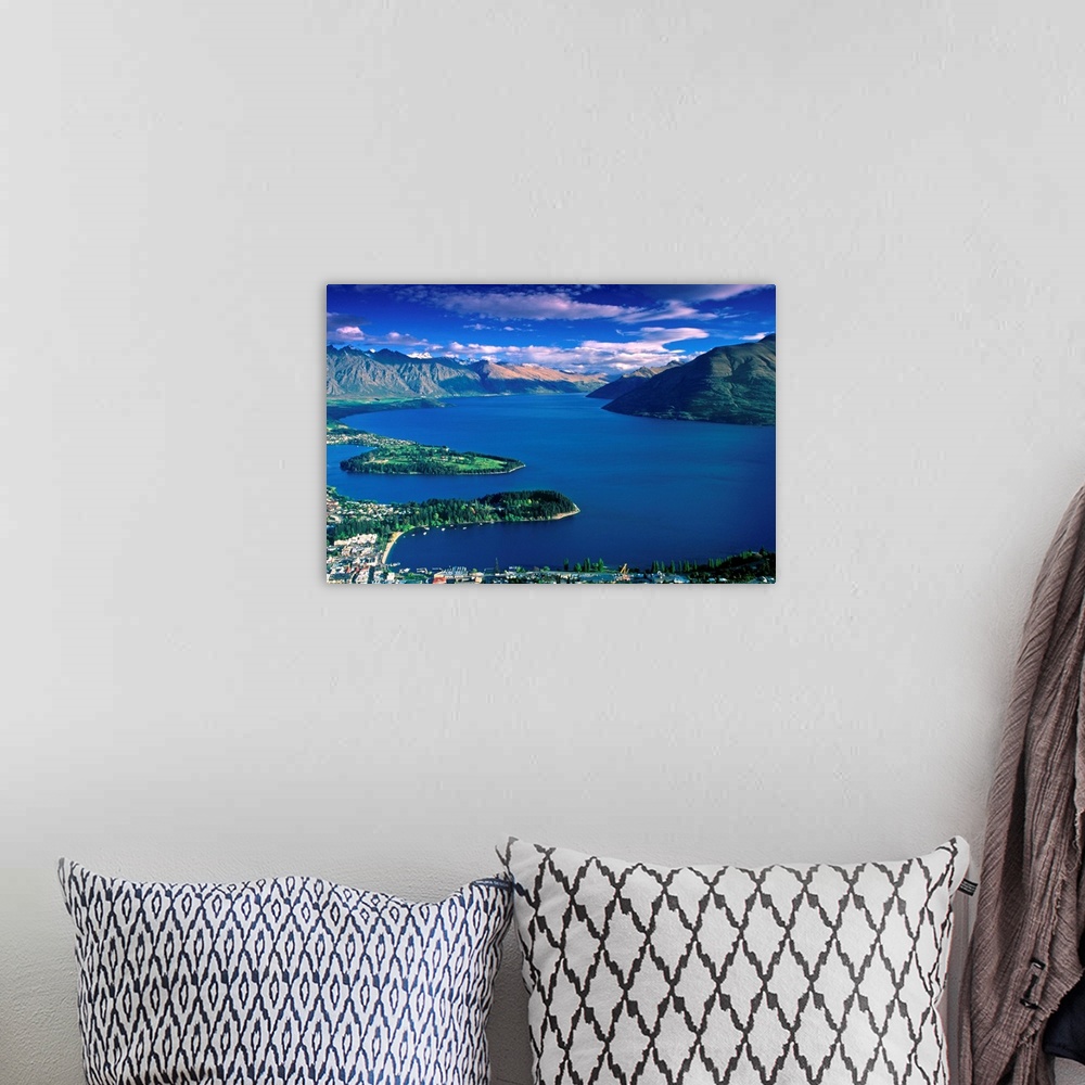 A bohemian room featuring New Zealand, South Island, View towards Queenstown town and Wakatipu lake