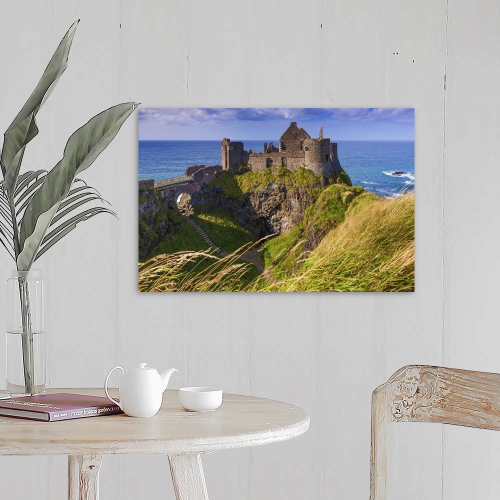 A farmhouse room featuring UK, Northern Ireland, Great Britain, Antrim, Dunluce Castle ruins on a cliff top near Bushmills v...