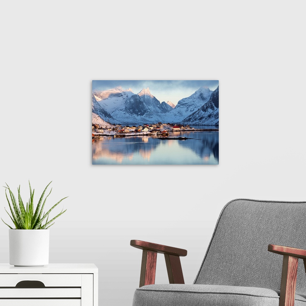 A modern room featuring Norway, Nordland, Scandinavia, Arctic Circle, Lofoten Islands, Lofoten archipelago, Moskenesoy, R...