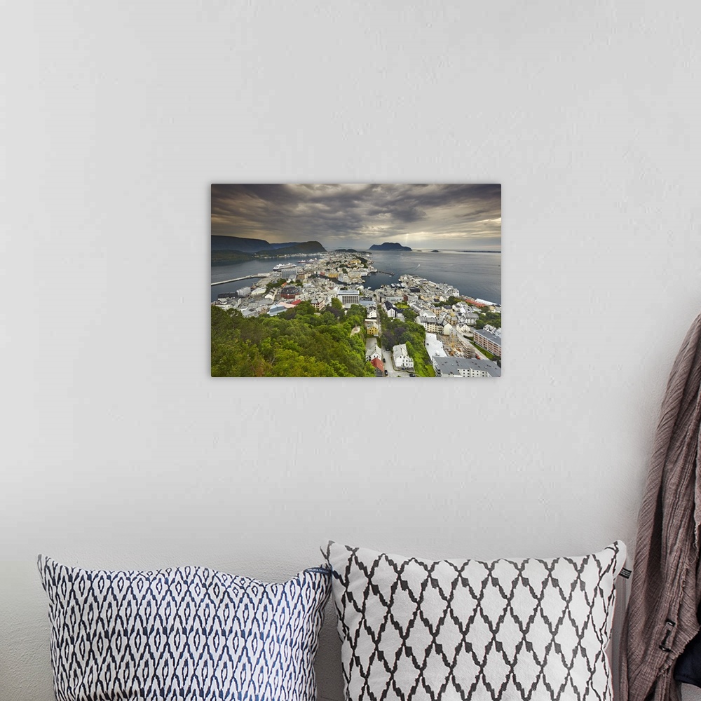 A bohemian room featuring Norway, More og Romsdal, Scandinavia, Alesund, View from Aksla mountain towards old town and harb...