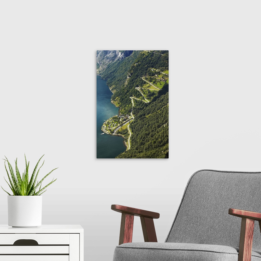 A modern room featuring Norway, More og Romsdal, Scandinavia, Geirangerfjord, Geiranger, The Eagles Road into Geiranger.