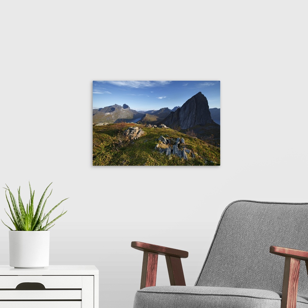 A modern room featuring Norway, Troms, Scandinavia, Tromso, Segla mountain and Senja Island's landscape.