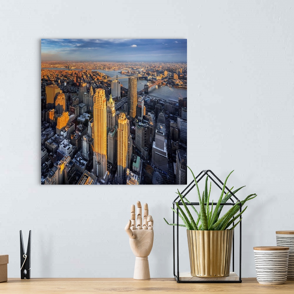 A bohemian room featuring NYC, East River, Manhattan, Lower Manhattan, 1 World Trade Center, Freedom Tower, the Freedom Tow...