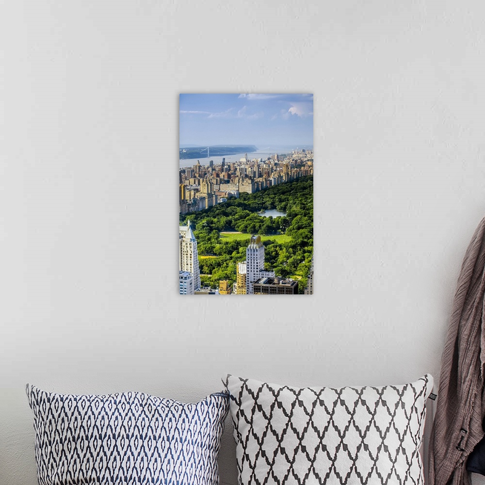 A bohemian room featuring New York, New York City, Manhattan, Central Park, Cityscape from Top of the Rock at the Rockefell...