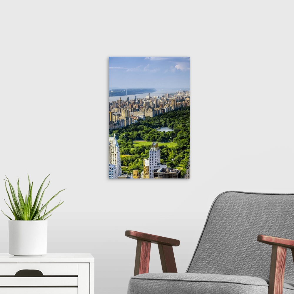 A modern room featuring New York, New York City, Manhattan, Central Park, Cityscape from Top of the Rock at the Rockefell...