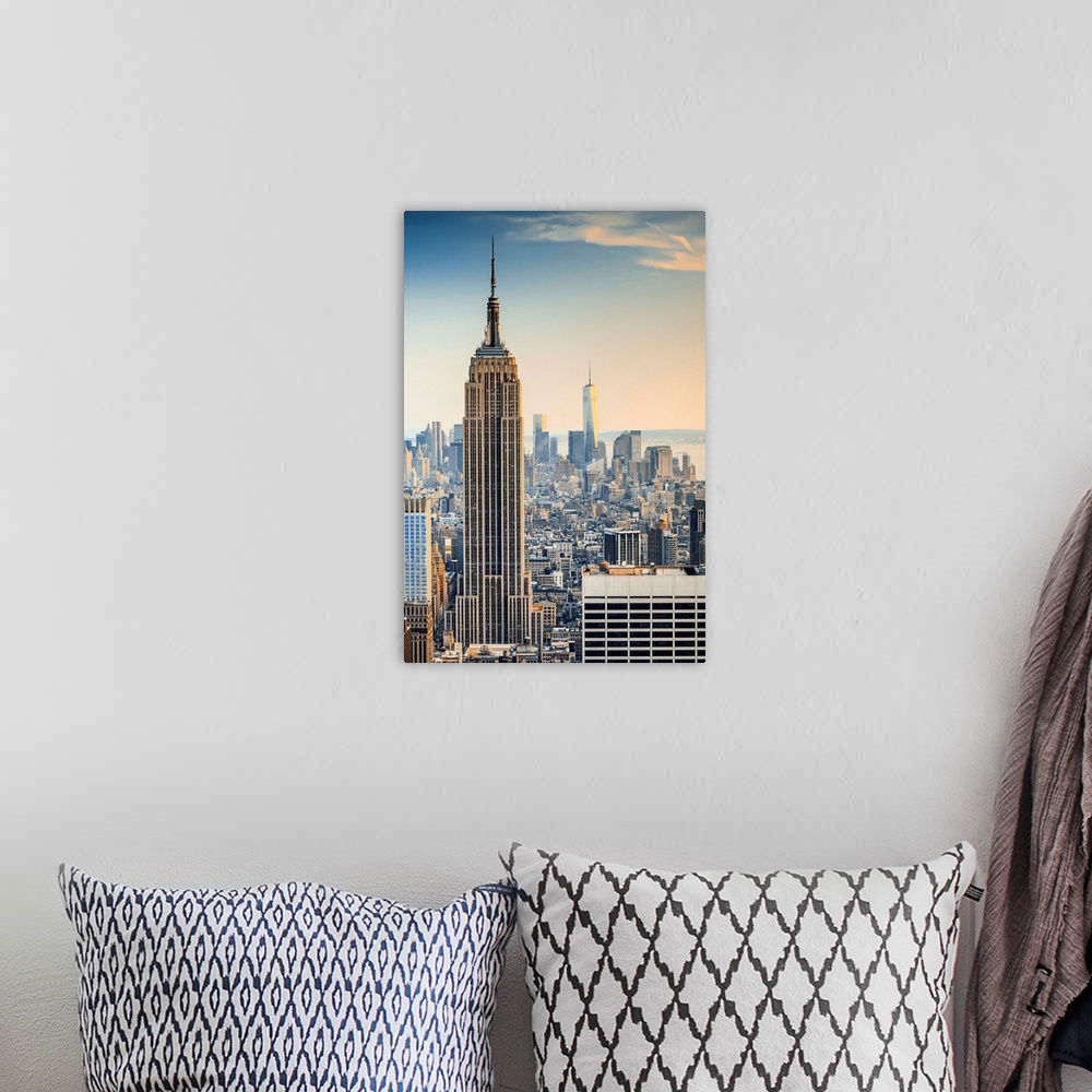 A bohemian room featuring New York, New York City, Manhattan, Empire State Building, Cityscape from Top of the Rock at the ...