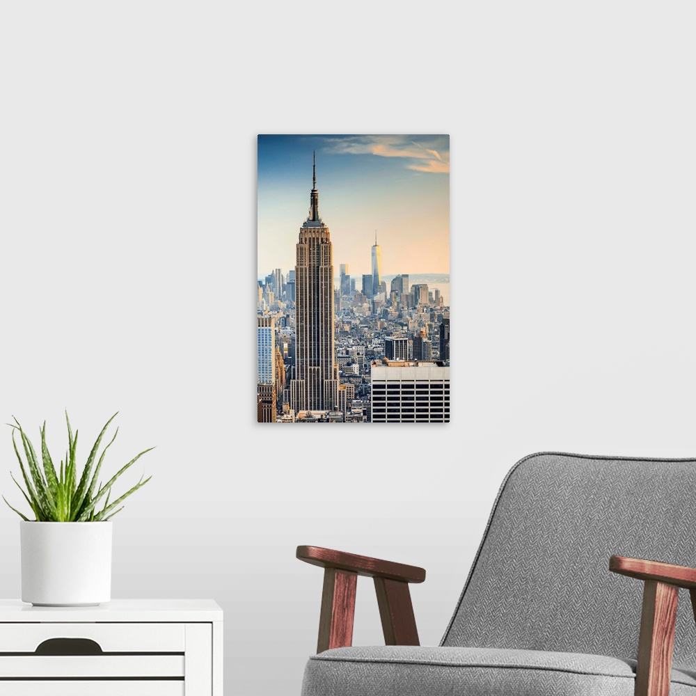 A modern room featuring New York, New York City, Manhattan, Empire State Building, Cityscape from Top of the Rock at the ...