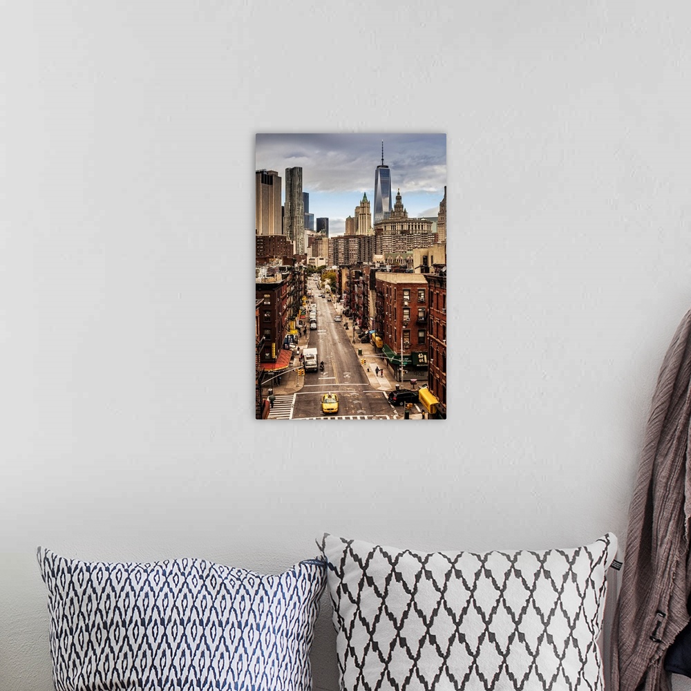 A bohemian room featuring USA, New York City, Manhattan, Lower East Side, Chinatown, Chinatown, Freedom Tower in background.