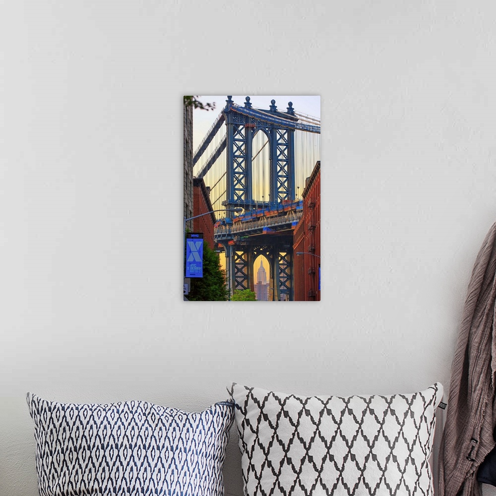 A bohemian room featuring New York, New York City, Manhattan, Manhattan Bridge, Dumbo and Manhattan bridge classic view fro...