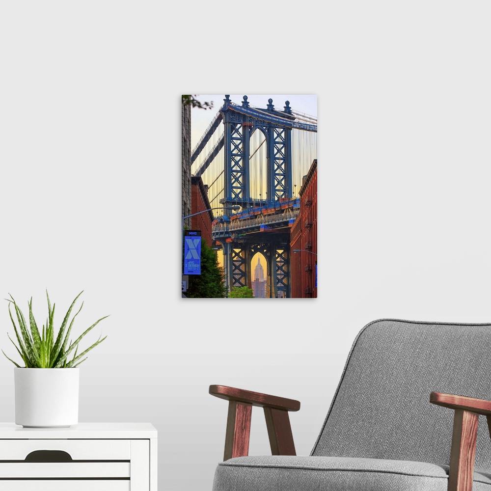 A modern room featuring New York, New York City, Manhattan, Manhattan Bridge, Dumbo and Manhattan bridge classic view fro...