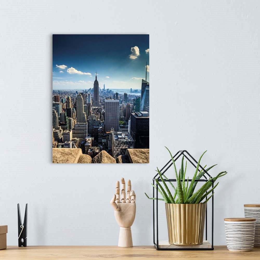 A bohemian room featuring New York, New York City, Manhattan, Rockefeller Center, Midtown cityscape from Top of the Rock wi...