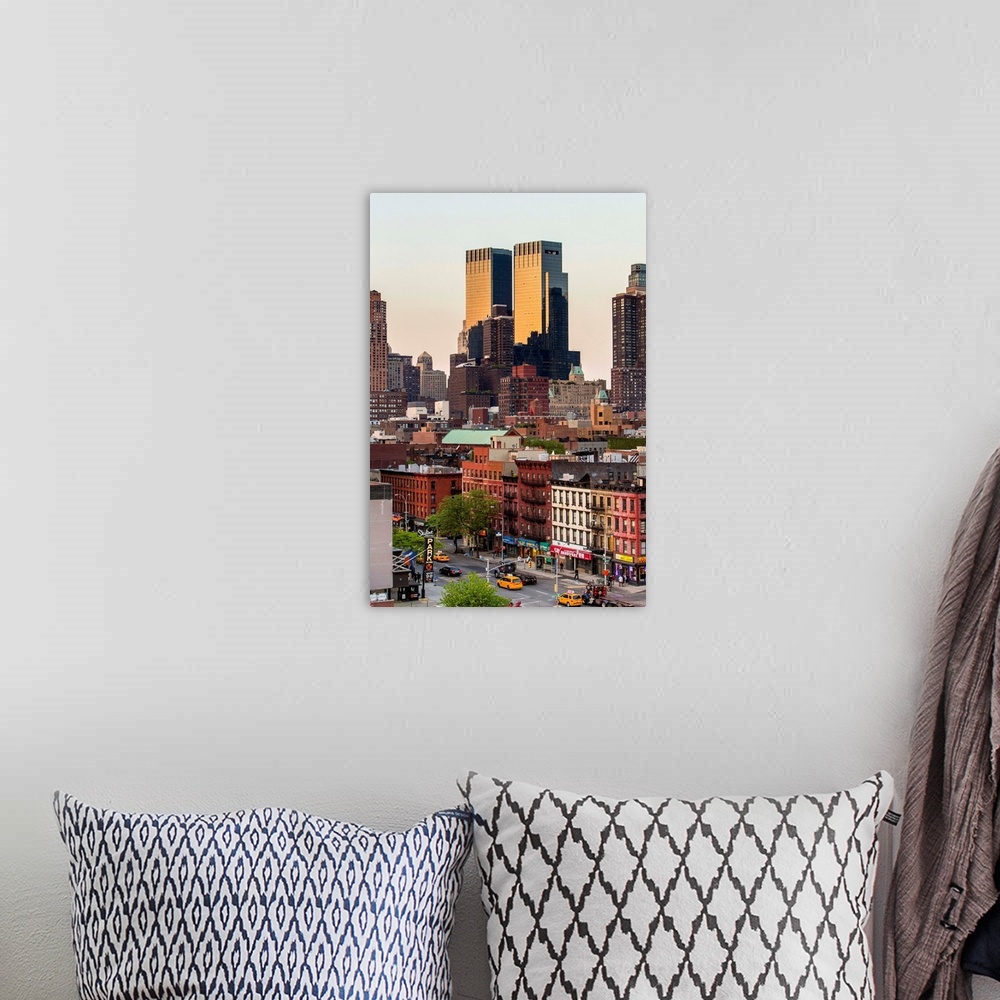 A bohemian room featuring New York, New York City, Manhattan, View of Hell's Kitchen with the Time Warner Center towers.
