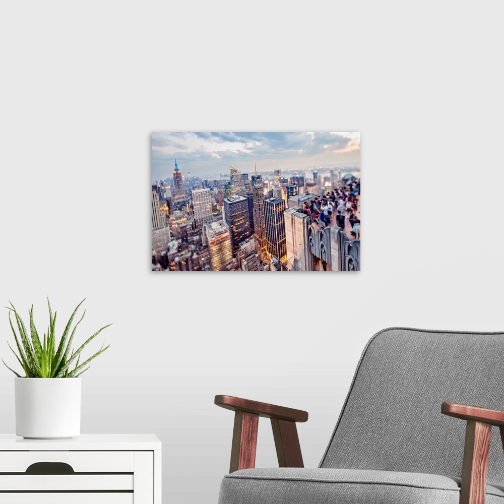 A modern room featuring USA, New York City, View of Midtown and Downtown from Top of The Rock Observation Deck at Rockefe...